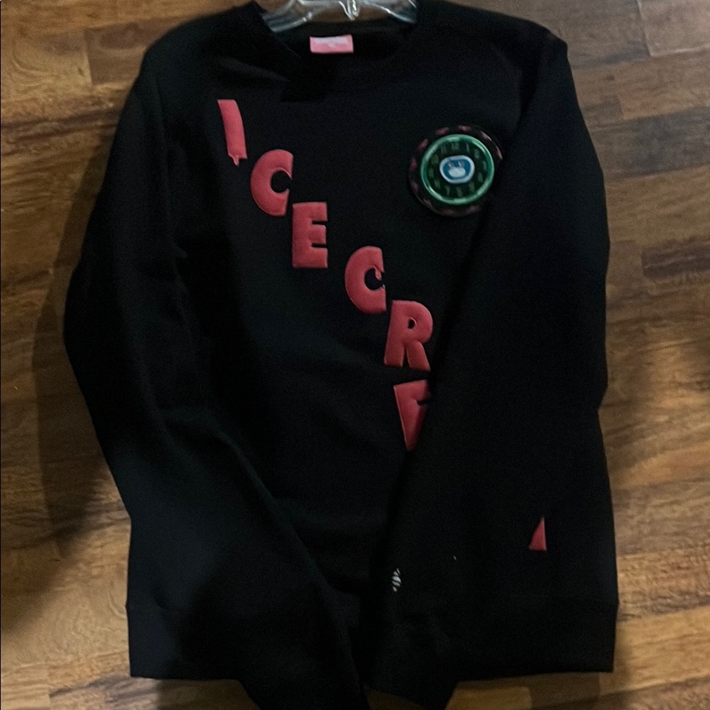 Icecream Black Crewneck Sweater with Bold Design